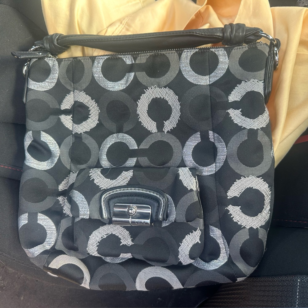 Coach Black and Gray Patterned Shoulder Bag